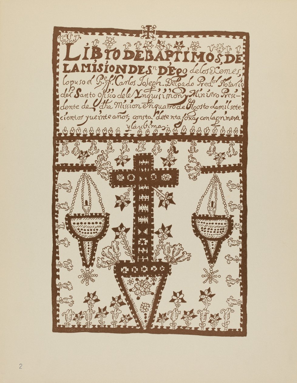 プレート 2: Jemez Book of Baptisms: Portfolio "Spanish Colonial Designs of New Mexico" から 作： アメリカの20世紀