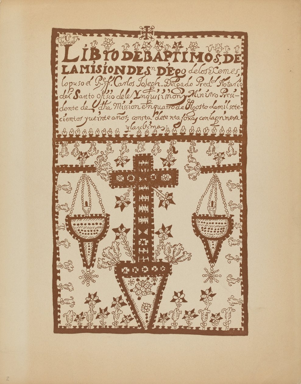 プレート 2: Jemez Book of Baptisms: Portfolio "Spanish Colonial Designs of New Mexico" から 作： アメリカの20世紀