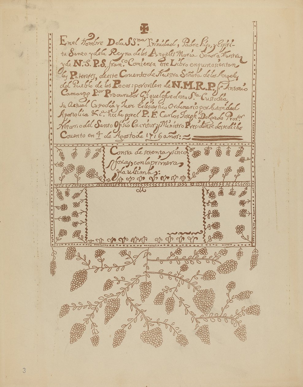 プレート 3: Pecos Book of Visitations: Portfolio "Spanish Colonial Designs of New Mexico" より 作： アメリカの20世紀