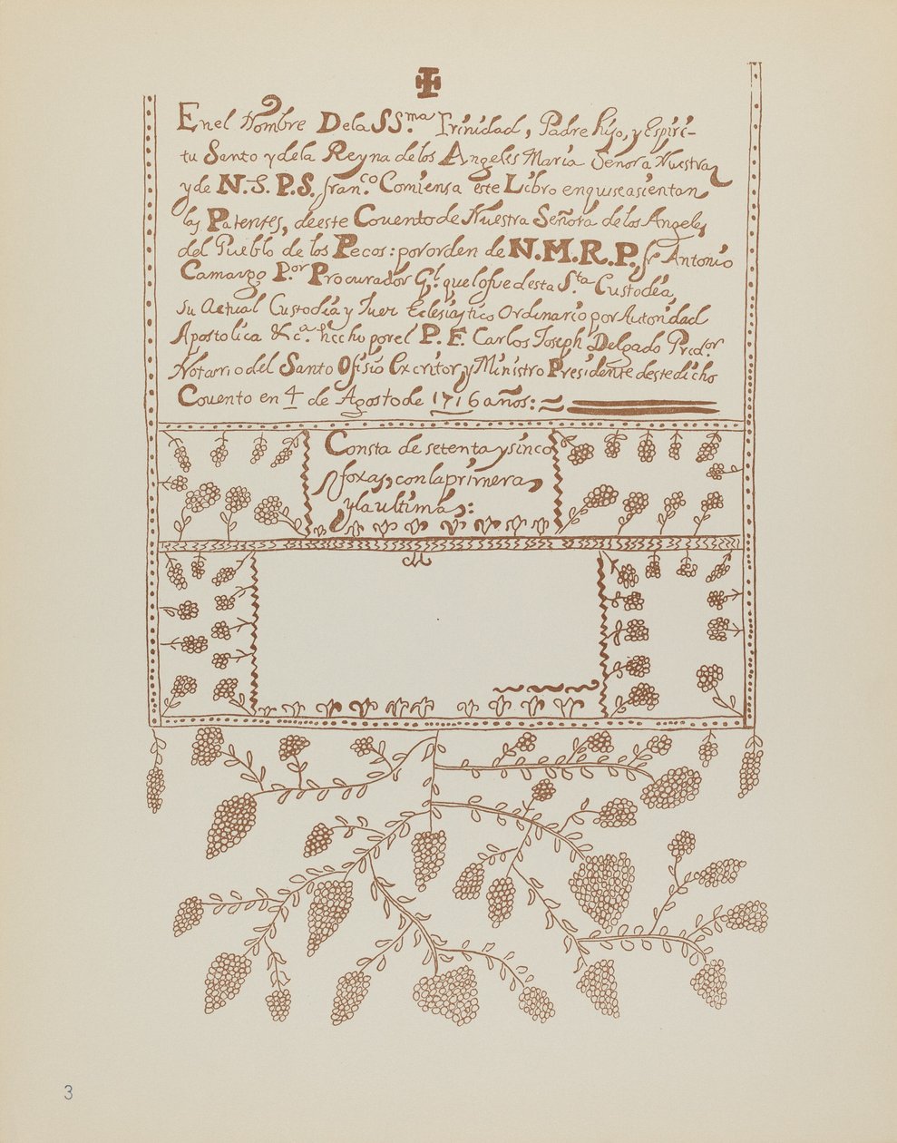 プレート 3: Pecos Book of Visitations: Portfolio "Spanish Colonial Designs of New Mexico" より 作： アメリカの20世紀