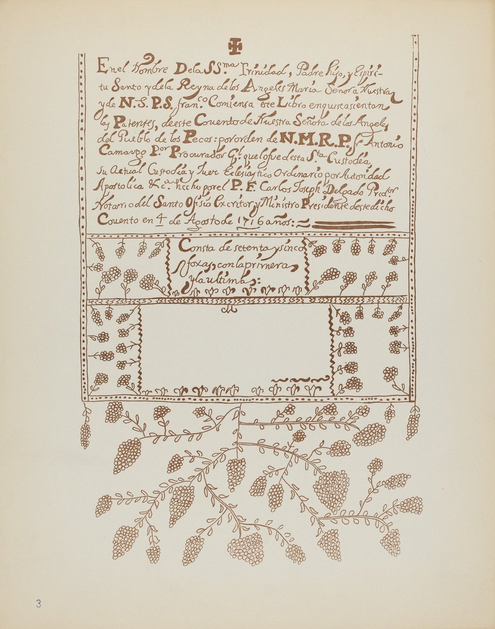 プレート 3: Pecos Book of Visitations: Portfolio "Spanish Colonial Designs of New Mexico" より 作： アメリカの20世紀