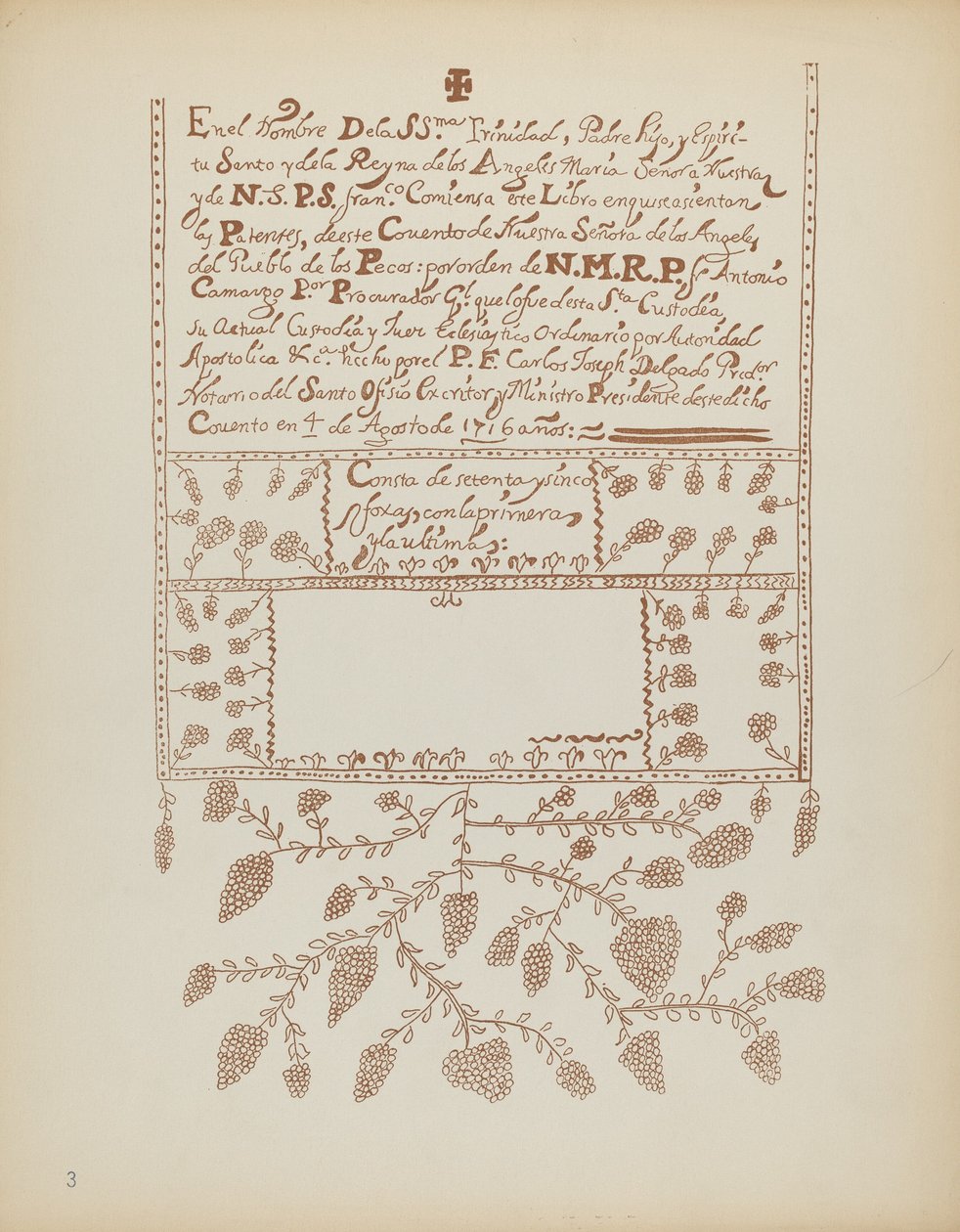 プレート 3: Pecos Book of Visitations: Portfolio "Spanish Colonial Designs of New Mexico" より 作： アメリカの20世紀