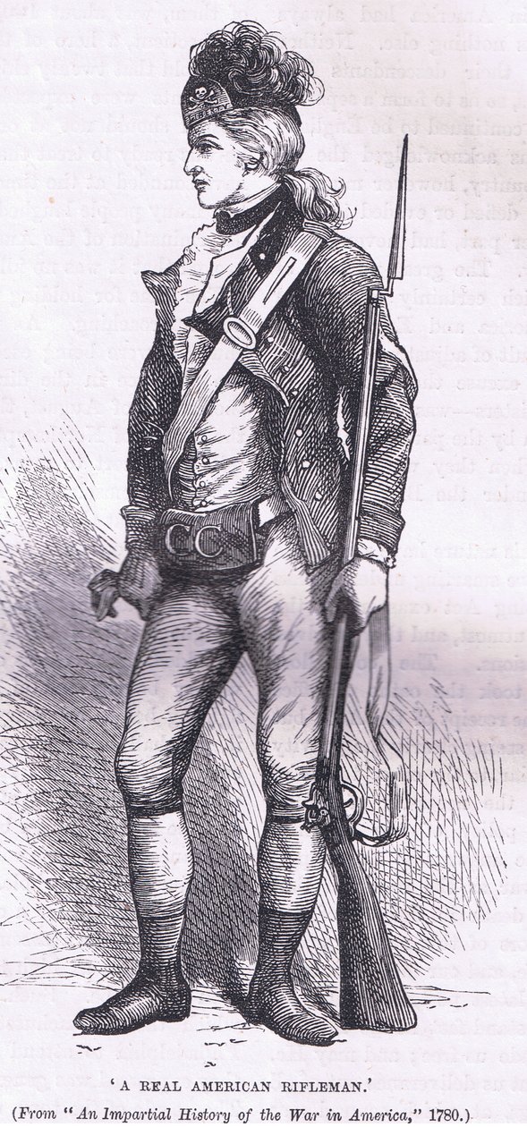 本物のアメリカ人ライフルマン、1900年頃にCassell, Petter & Galpin社から出版されたCassells History of the United Statesからのイラスト（リトグラフ）。 作： アメリカ英語学校