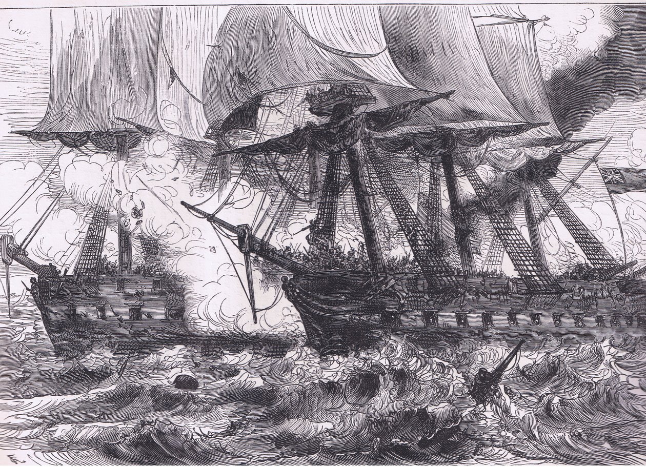 チェサピーク川とシャノン川の戦い（1900年頃、Cassell, Petter & Galpin社発行のCassells History of the United Statesからのイラスト）（リトグラフ 作： アメリカ英語学校