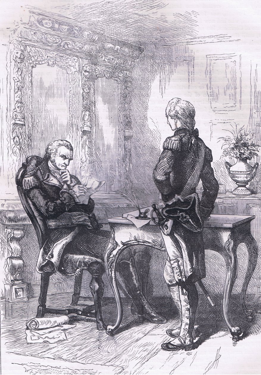 ラファイエットとワシントン、1900年頃にCassell, Petter & Galpin社から出版されたCassells History of the United Statesに掲載されたイラスト（リトグラフ）。 作： アメリカ英語学校