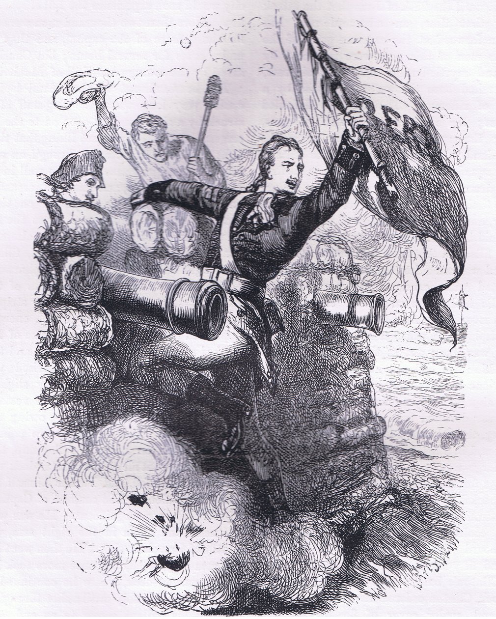ジャスパー軍曹が国旗を取り戻す（1900年頃、Cassell, Petter & Galpin社発行のCassells History of the United Statesからのイラスト）（リトグラフ版 作： アメリカ英語学校