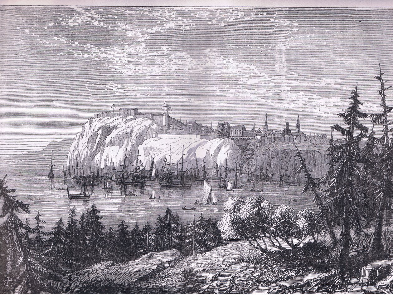 1900年頃にCassell, Petter & Galpin社から出版された『Cassells History of the United States』の挿絵に描かれたケベックの景色（リトグラフ版）。 作： アメリカ英語学校