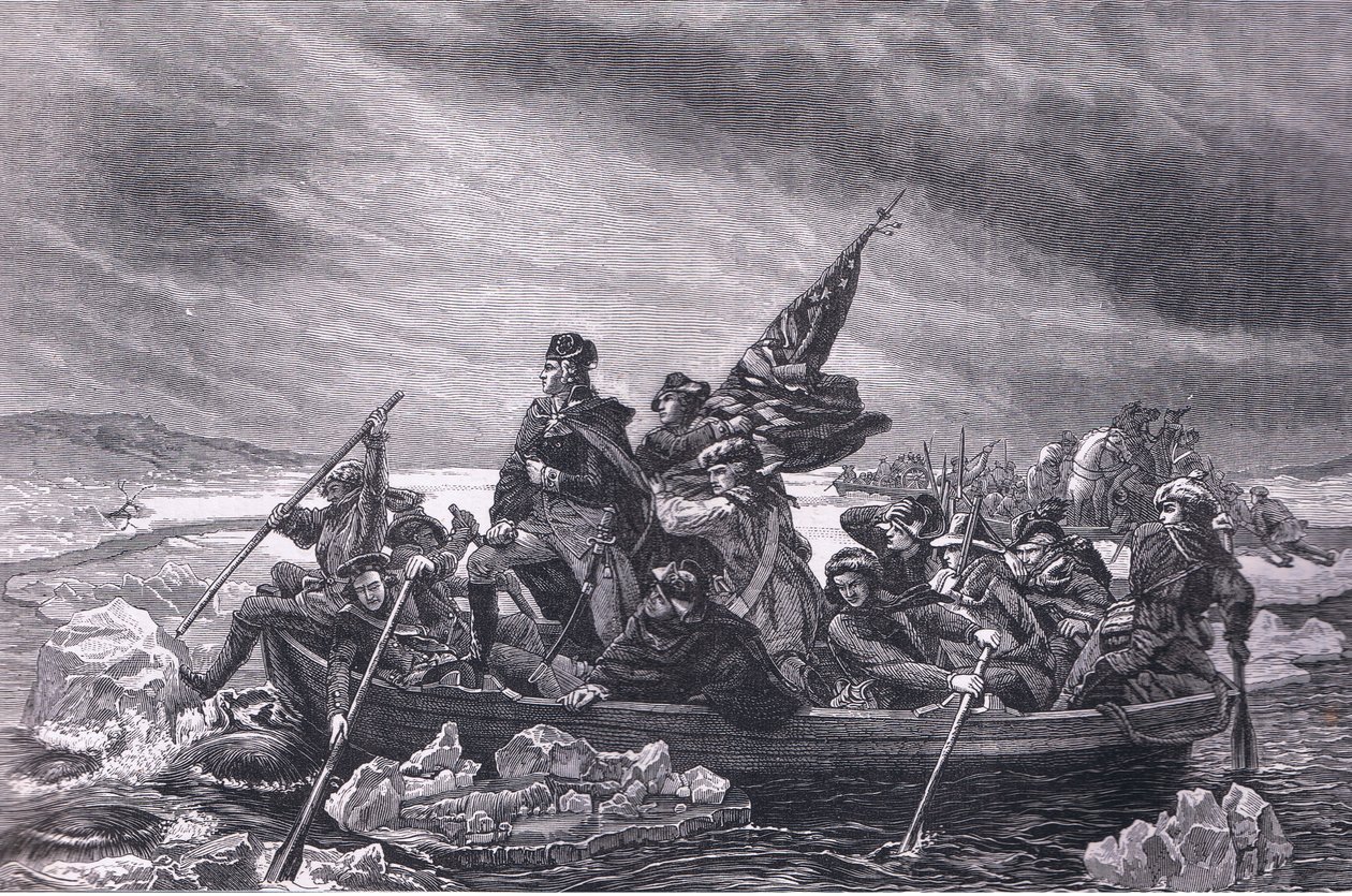 デラウェア川を渡るワシントン、1900年頃にCassell, Petter & Galpin社から出版されたCassells History of the United Statesに掲載されたイラスト（リトグラフ版 作： アメリカ英語学校
