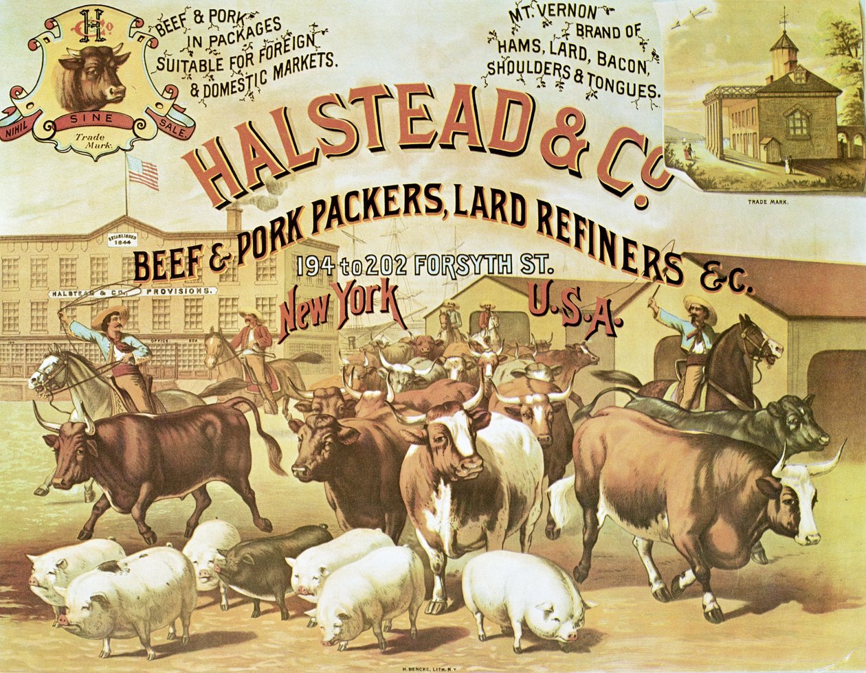 Beef & Pork Packers, c.1880（カラーリトグラフ 作： アメリカの写真家