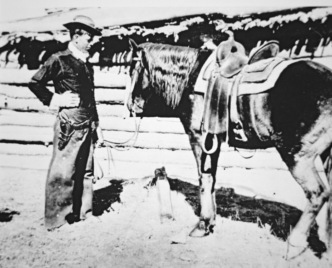 ブッチ・キャシディ（1866-1908/09）と馬（白黒写真 作： アメリカの写真家