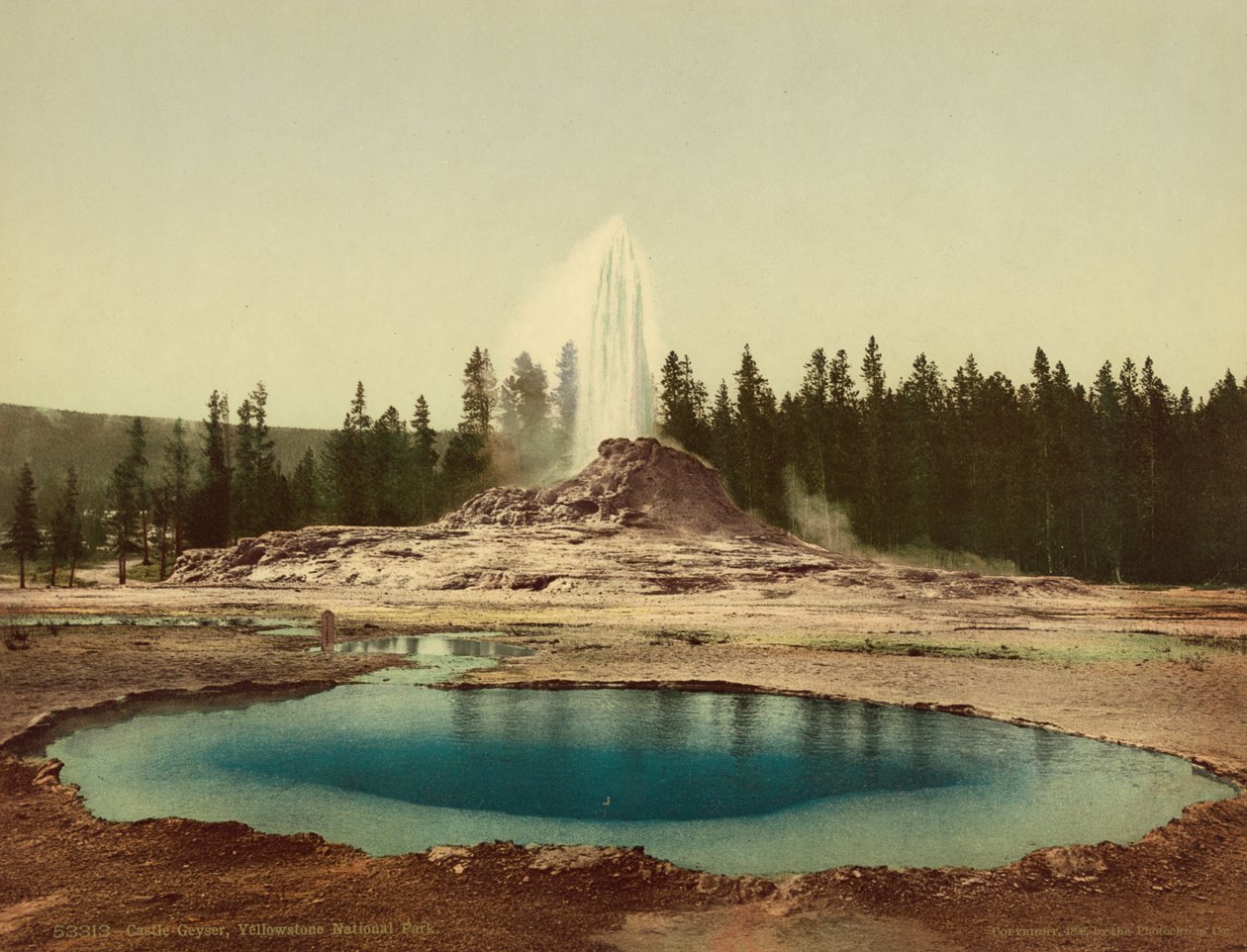 キャッスルガイザー、イエローストーン国立公園、1898年頃（フォトクローム 作： アメリカの写真家