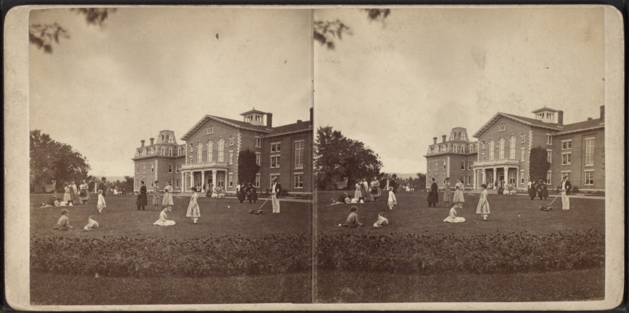 大邸宅と芝生の正面、オナイダコミュニティ、ニューヨーク州、1870年頃 作： アメリカの写真家
