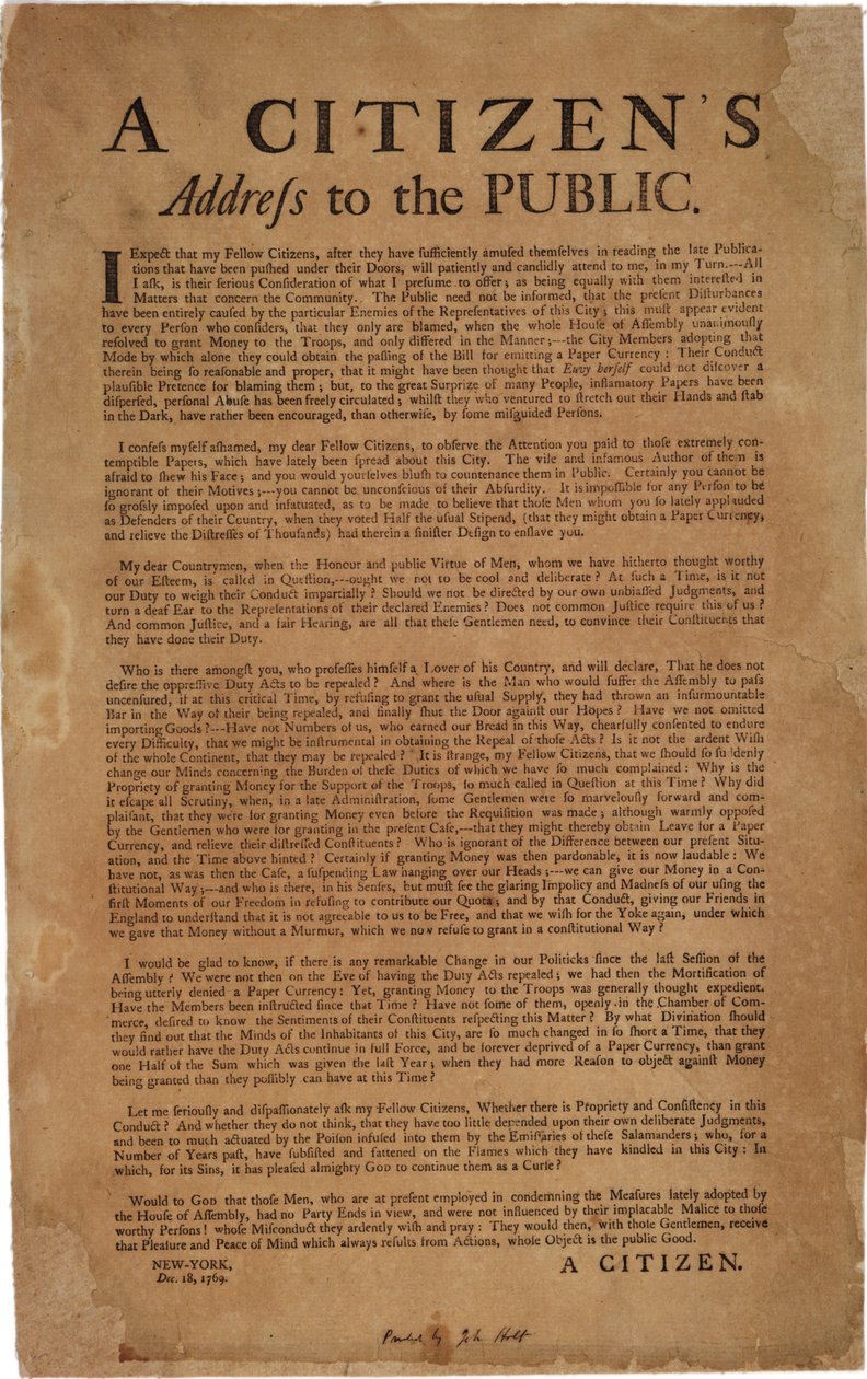 1769年12月18日の公民権に関する市民の声：国軍の支援 作： アメリカの学校