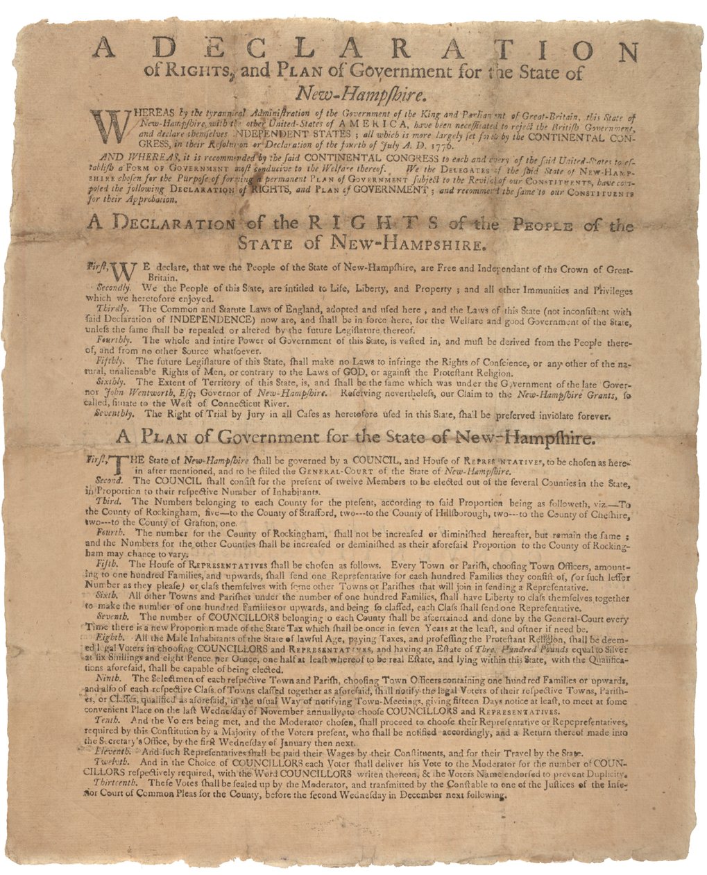 1779年のニューハンプシャー州に対する権利宣言と政府の嘆願 作： アメリカの学校