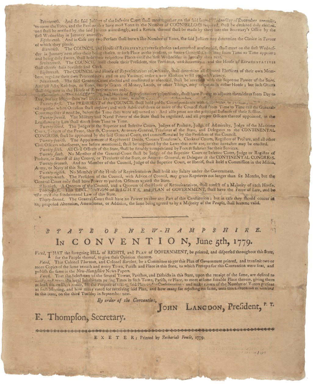 1779年のニューハンプシャー州に対する権利宣言と政府の嘆願 作： アメリカの学校