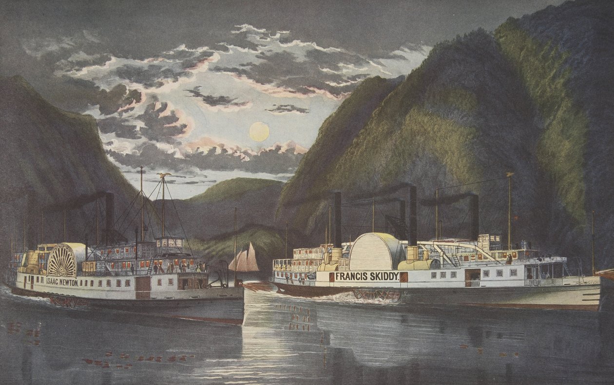 ハドソンの夜-昼光を介して、パブ。 1864年、キュリアーとアイブス 作： アメリカの学校