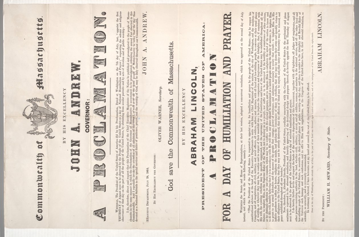 屈辱と祈りの日の宣言、1864年7月28日 作： アメリカの学校