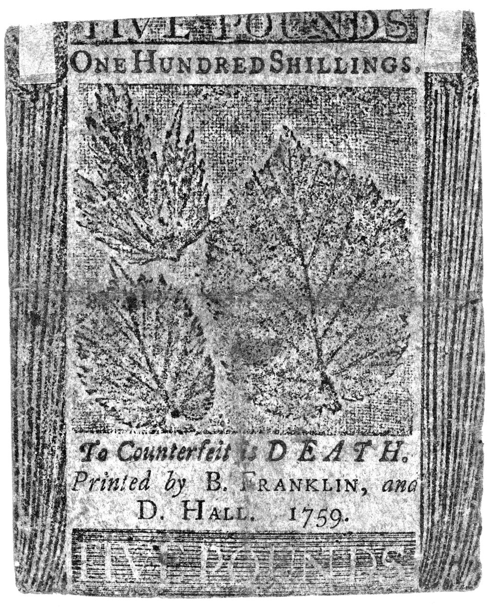 B.フランクリンとD.ホールによって印刷された100シリングノート、1759（印刷） 作： アメリカの学校