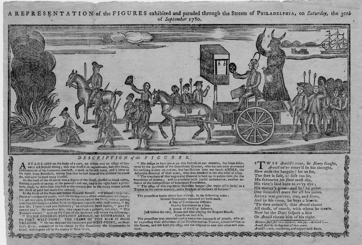 1780年9月30日土曜日にフィラデルフィアの街路を展示し、行進した人物像 作： アメリカの学校