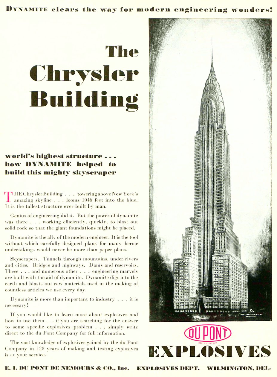 1930年5月にDuPont Magazineから提供されたクライスラービルの広告 作： アメリカの学校