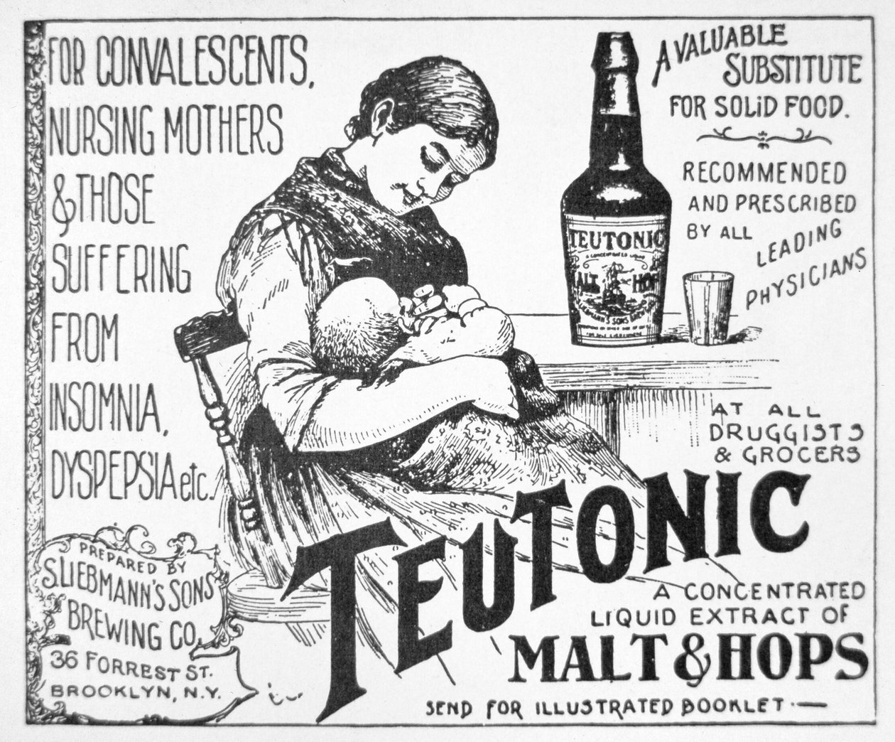モルトとホップの液体エキス「Teutonic」の広告 作： アメリカの学校