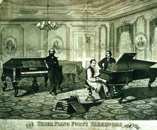 ニューヨークの「The Weber Piano Forte」の広告（リトグラフ） 作： アメリカの学校