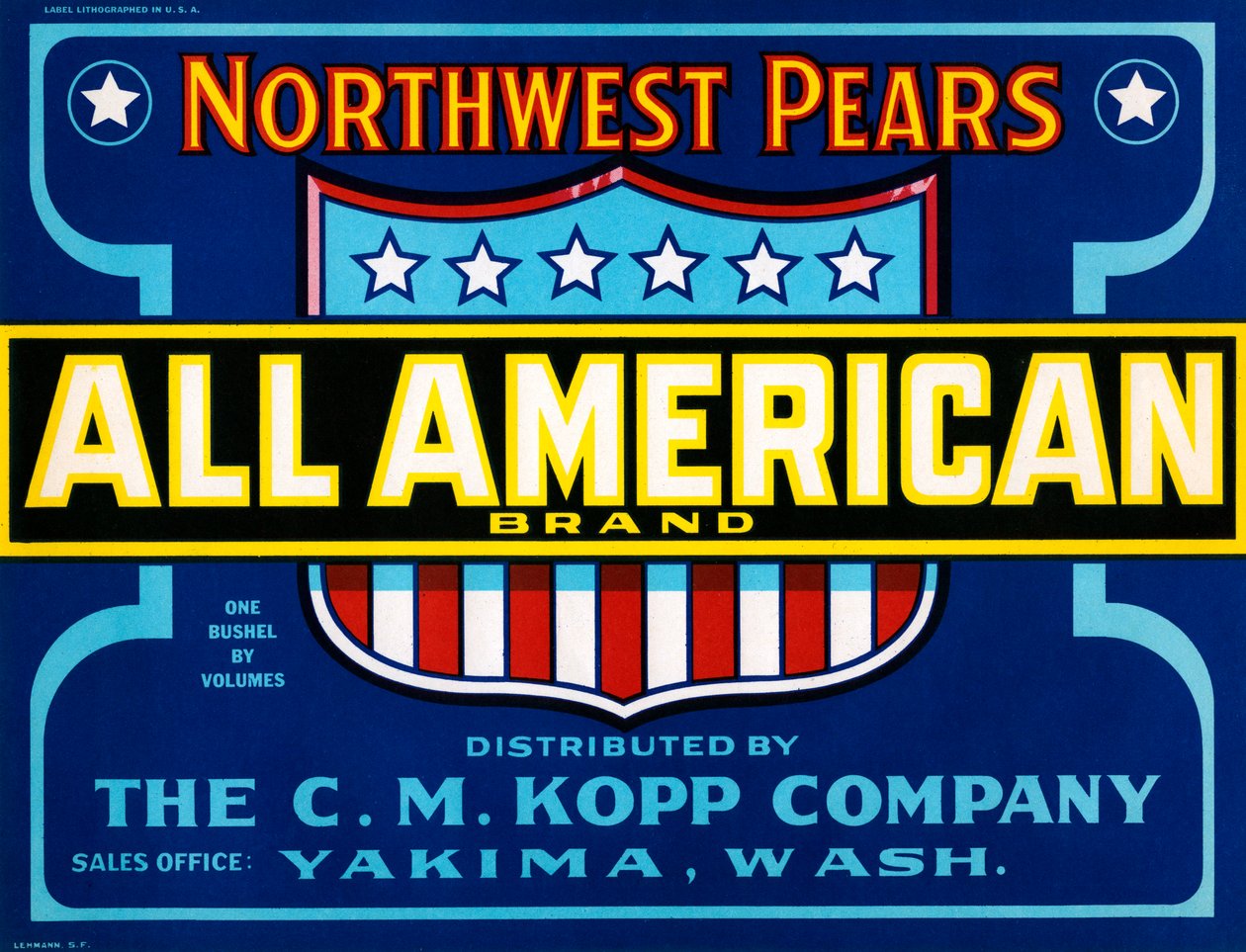 オールアメリカンブランドのフルーツクレートラベル、1920年頃（リトグラフ 作： アメリカの学校