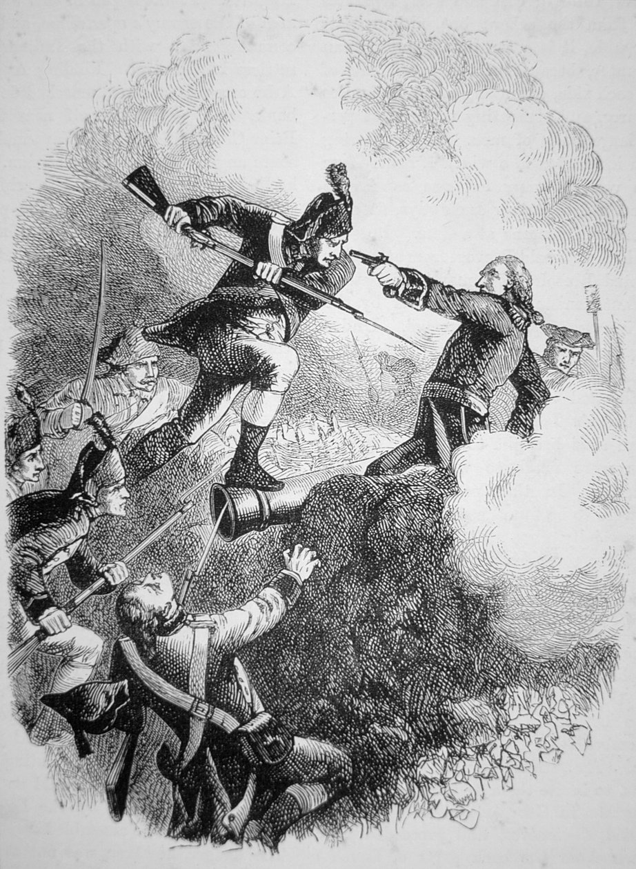 1779年7月、アメリカのアンソニー・ウェイン将軍が、大胆な銃剣攻撃でイギリス軍の拠点ストーニーポイントを攻略した（リトグラフ 作： アメリカの学校