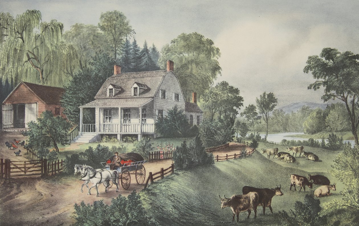 アメリカンホームステッド-夏、パブ。 1868年、キュリアーとアイブス 作： アメリカの学校