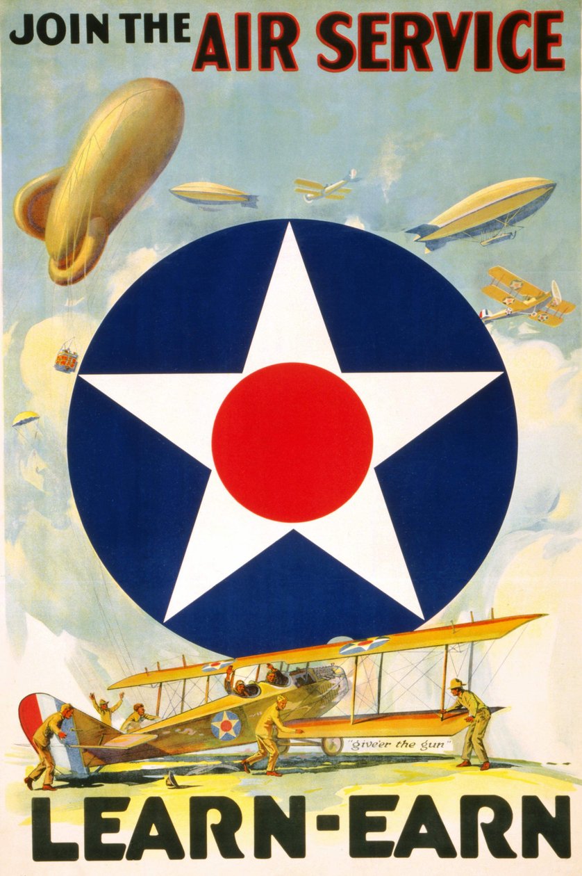 1917年から1920年にかけて編集されたアメリカのポスター「Join the Air Service Learn - earn.