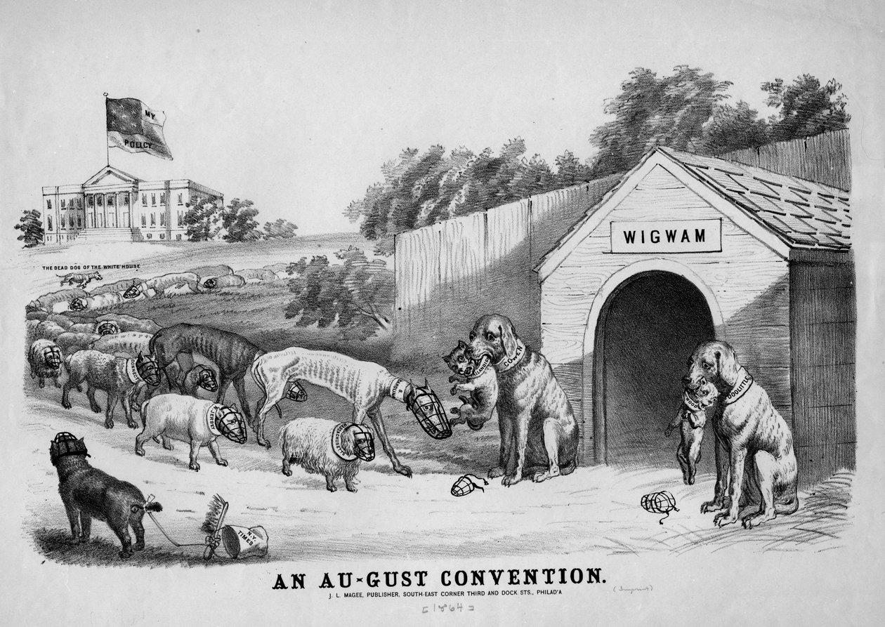 1864年頃、フィラデルフィアのJLマギーによって発行されたオーガスト条約 作： アメリカの学校