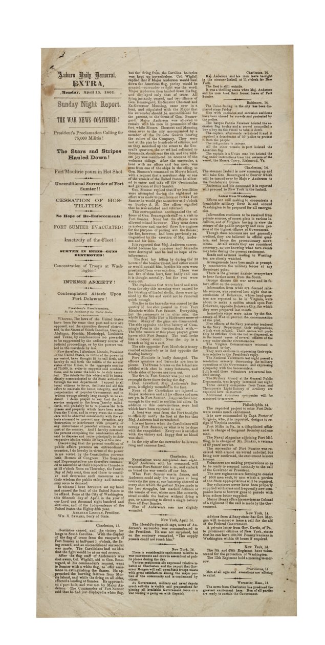 オーバーンデイリーデモクラートエクストラre：サムター要塞、1861年4月15日 作： アメリカの学校