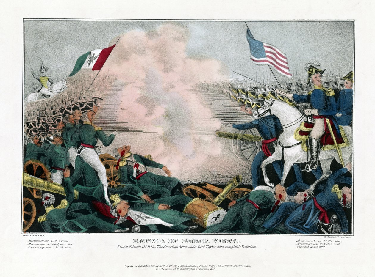 1847年2月23日戦ったブエナビスタの戦い、テイラー将軍の下のアメリカ軍は完全に勝利しました 作： アメリカの学校