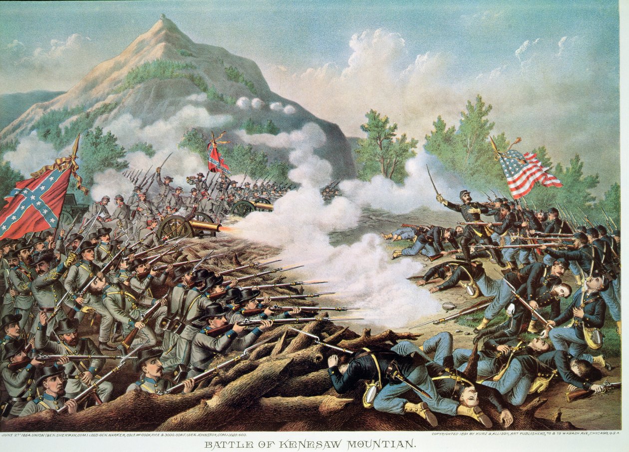 1864年6月27日、ジョージア州ケネソー・マウンテンの戦い、Kurz & Allisonの刻印 作： アメリカの学校