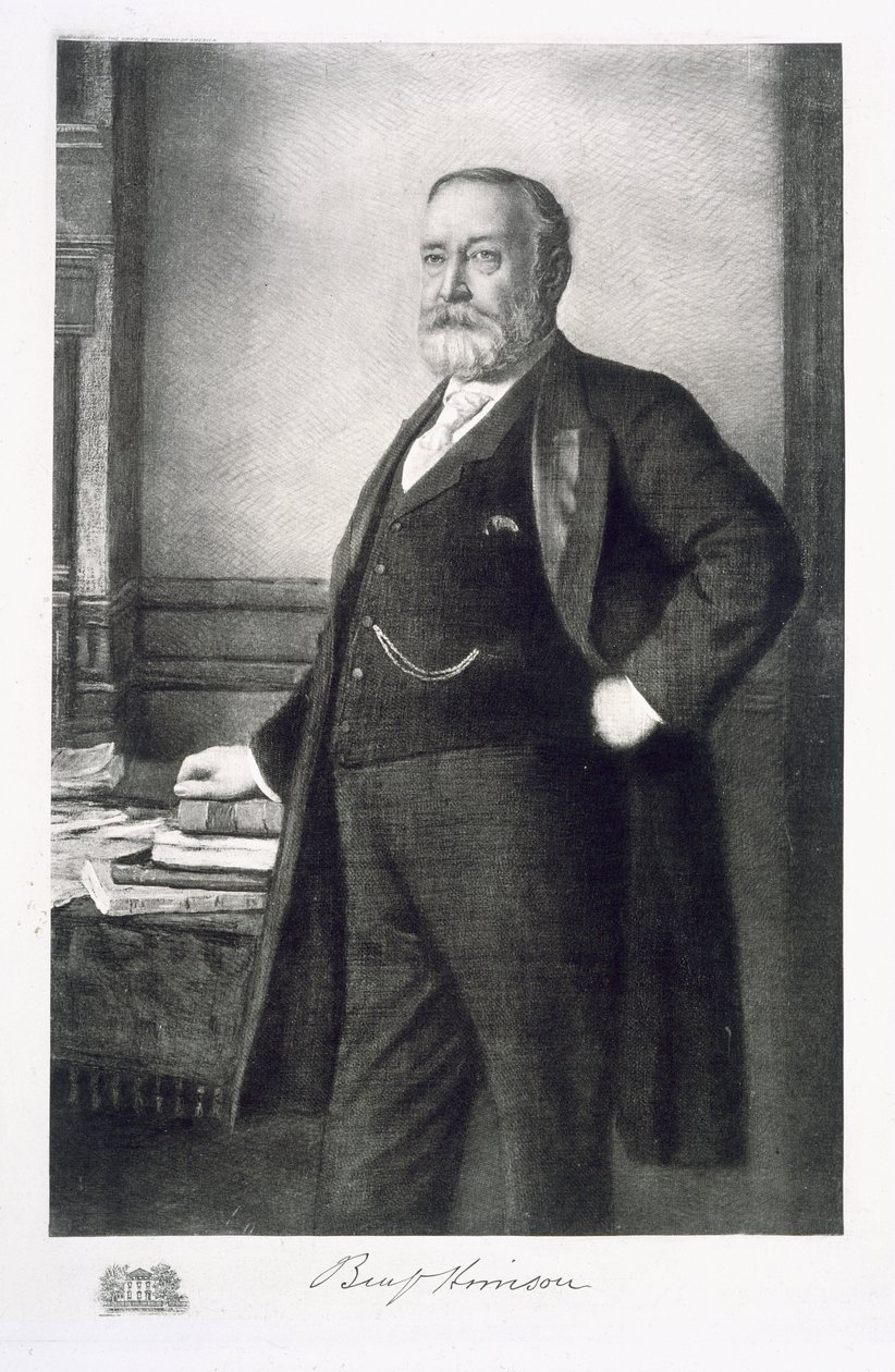 ベンジャミンハリソン（1833-1901）、アメリカ合衆国の第23代大統領、パブ。 1901（グラビア） 作： アメリカの学校