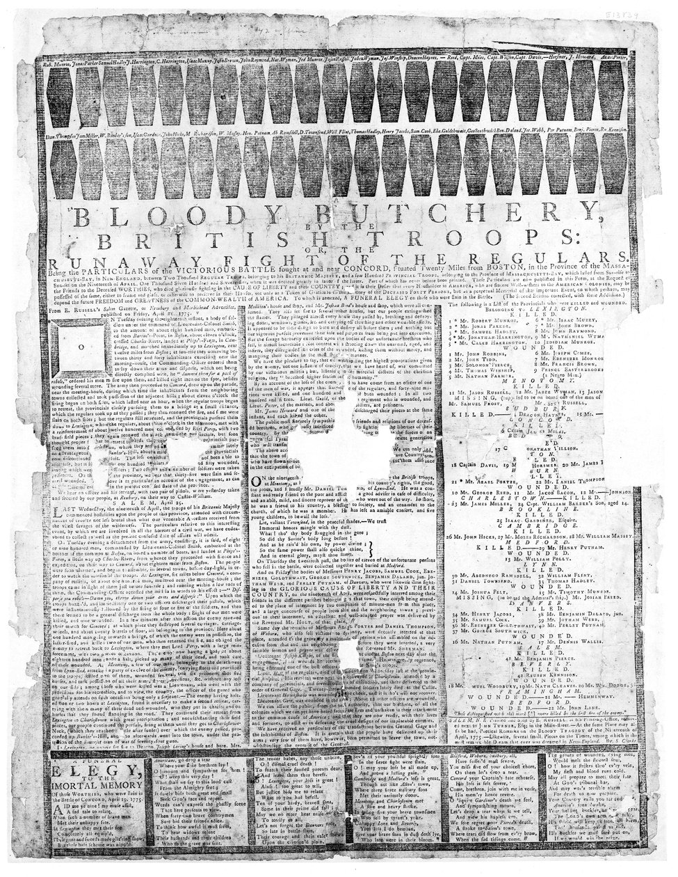 イギリス軍の血まみれの肉屋、セーラム1775（印刷） 作： アメリカの学校