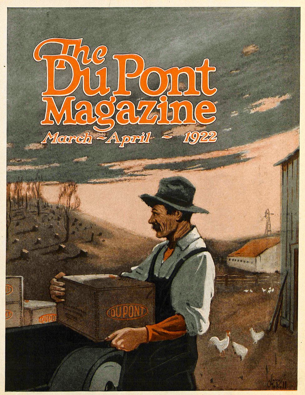 ボーリングマシンと爆薬ツインヘルパー、デュポン誌の表紙、1922年3月〜4月 作： アメリカの学校