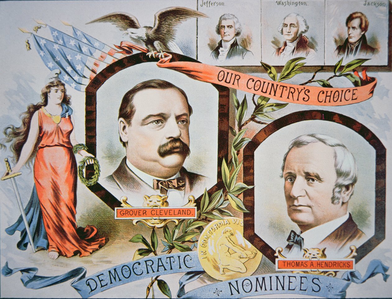 大統領候補グローバー・クリーブランドと伴走者トーマス・A・ヘンドリックス（1819-85）のキャンペーンポスター 作： アメリカの学校