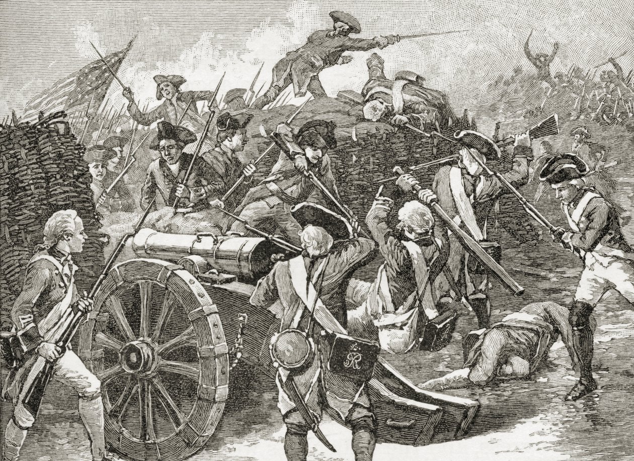 1885年にASバーンズウントによって発行された「米国の簡単な歴史」からの1781年のヨークタウンでの難問のキャプチャ 作： アメリカの学校