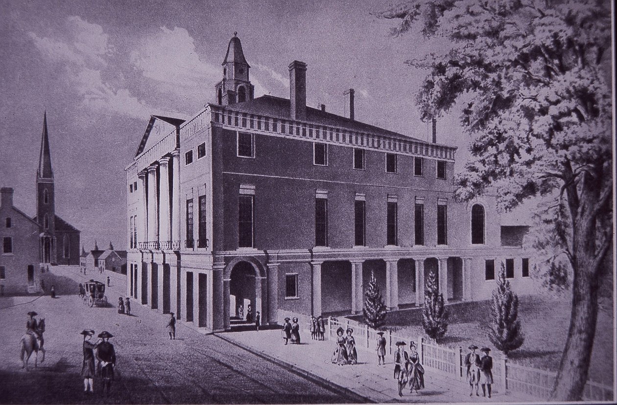 1790年のニューヨーク、ウォール街の市庁舎（彫刻 作： アメリカの学校