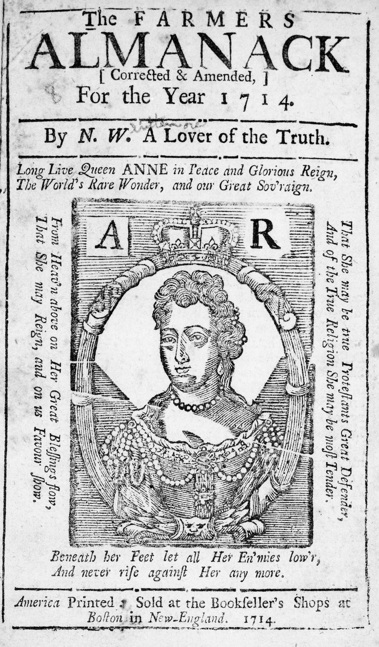 The Farmers Almanackの表紙、1714年発行（印刷） 作： アメリカの学校