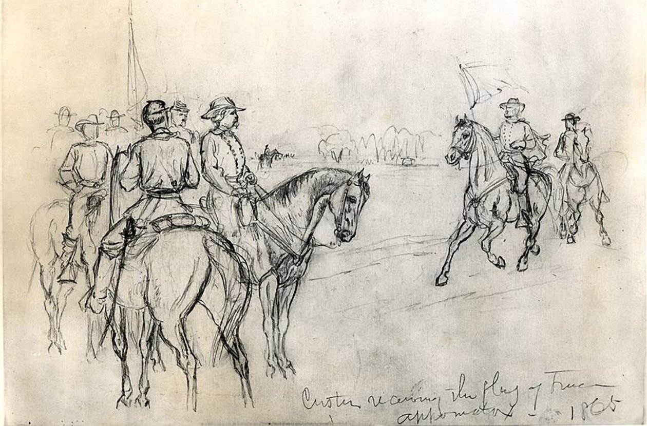 自由の旗を受け取ったカスター、アポマトックス、1865年 作： アメリカの学校