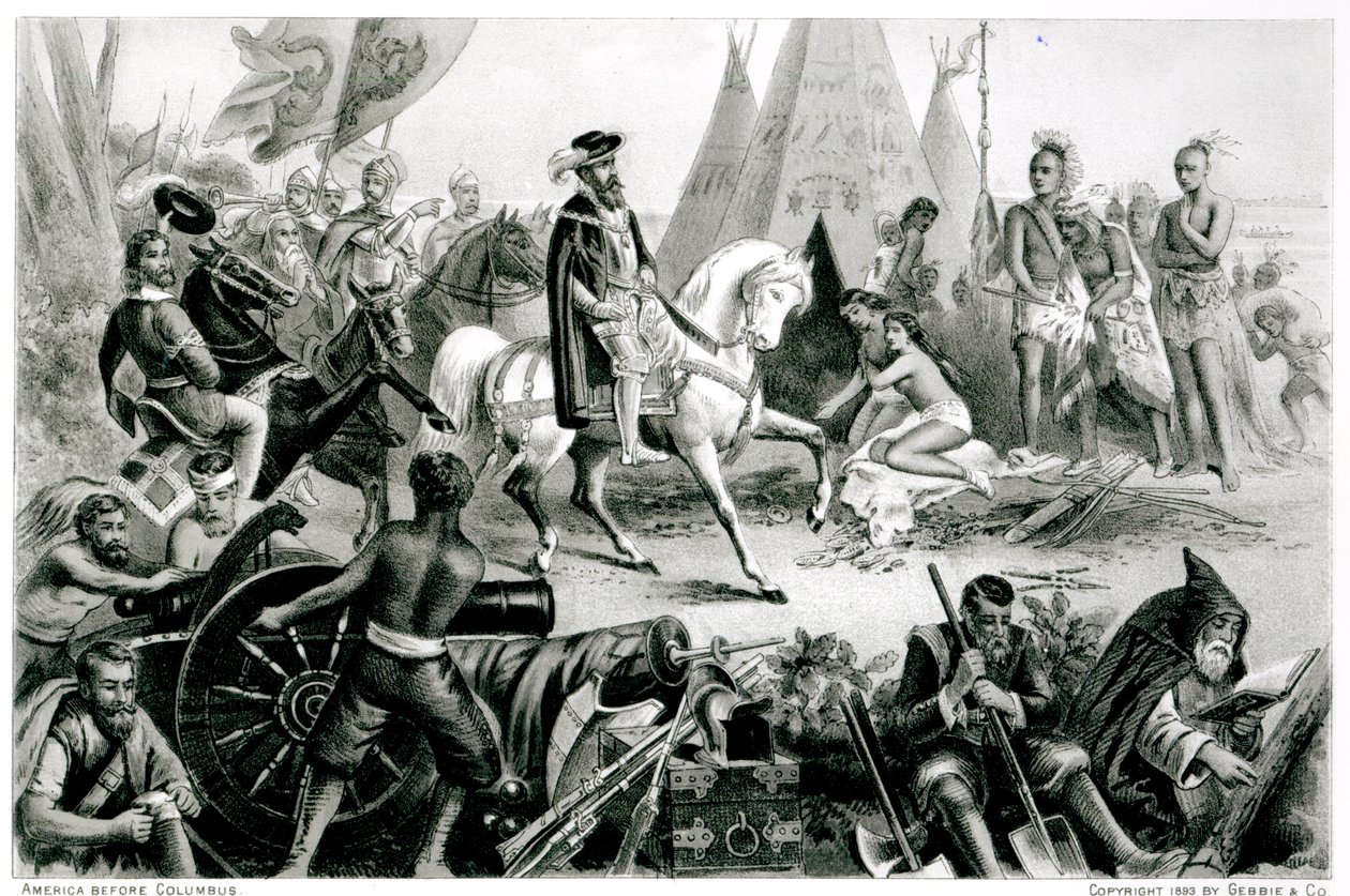 1541年5月21日、ミシシッピ州を発見するデソト「コロンブスによる発見前のアメリカ大陸とその住民」、アンC.キャディ作、1893年 作： アメリカの学校