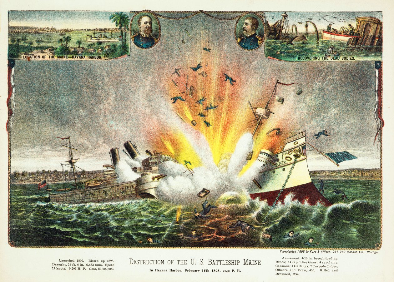 1898年2月15日、ハバナ港での米軍戦艦メインの破壊、1898年 作： アメリカの学校