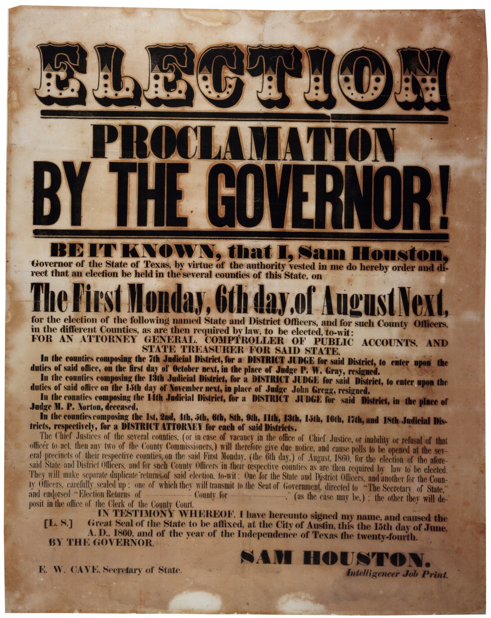知事による選挙宣言！ （南北戦争前の選挙）、1860年6月15日 作： アメリカの学校