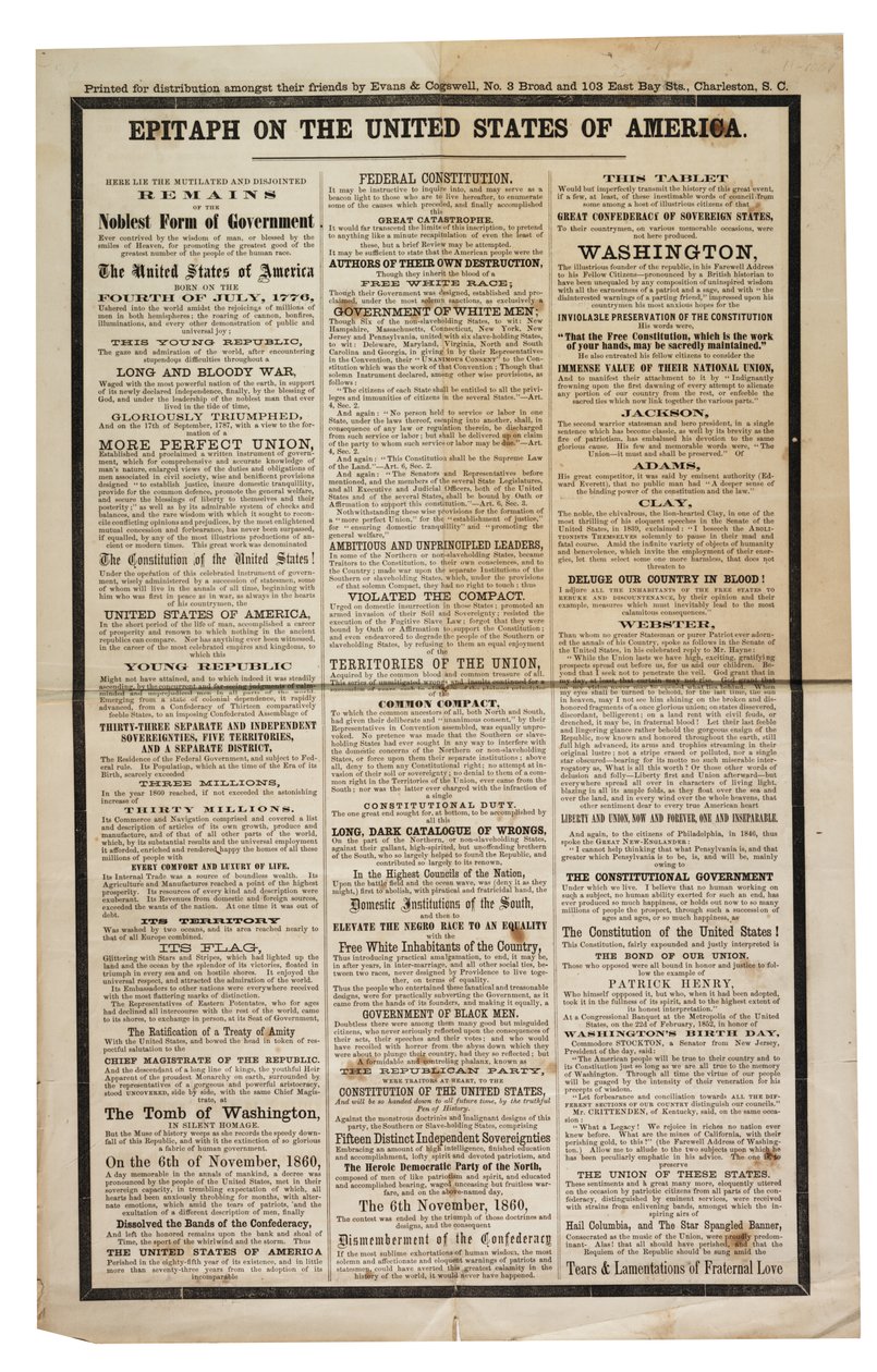 アメリカ合衆国の墓碑文、1861年 作： アメリカの学校