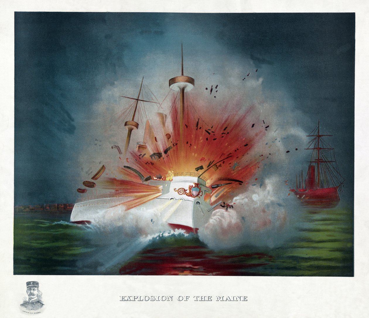 メイン号の爆発』（出版社1898年（カラーリトグラフ） 作： アメリカの学校