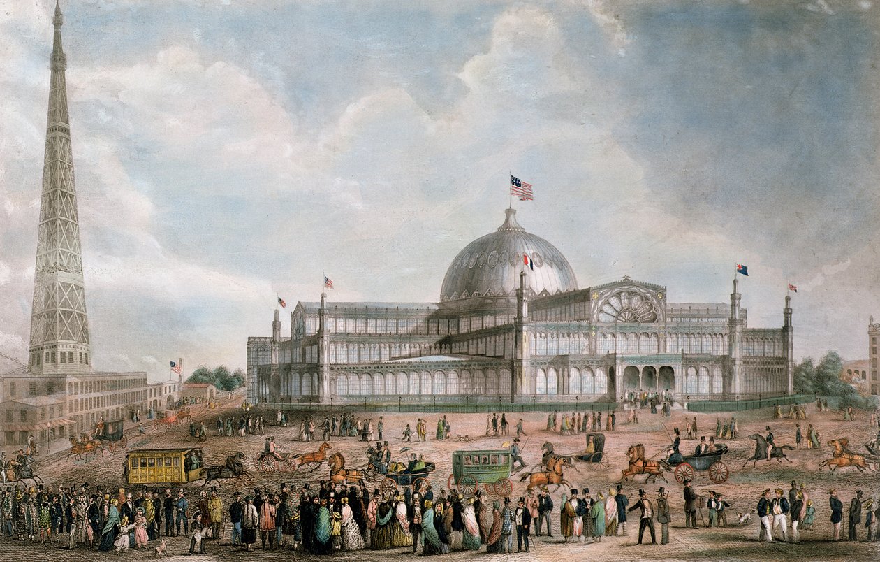 ニューヨーククリスタルパレスの外観、1853年 作： アメリカの学校