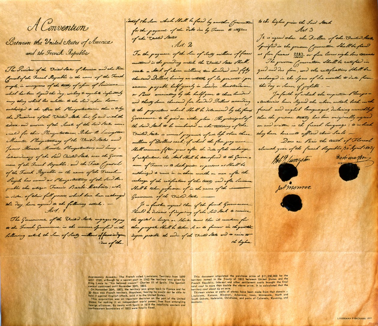 1803年4月30日、米国によるルイジアナ州の購入に関する条約の複製 作： アメリカの学校