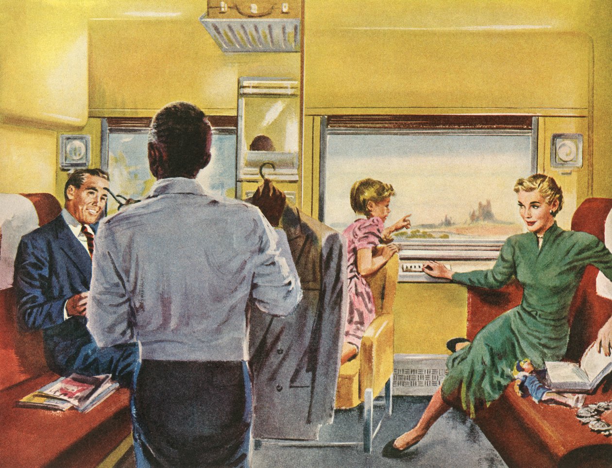 列車旅行でファーストクラスを楽しむ家族 作： アメリカの学校